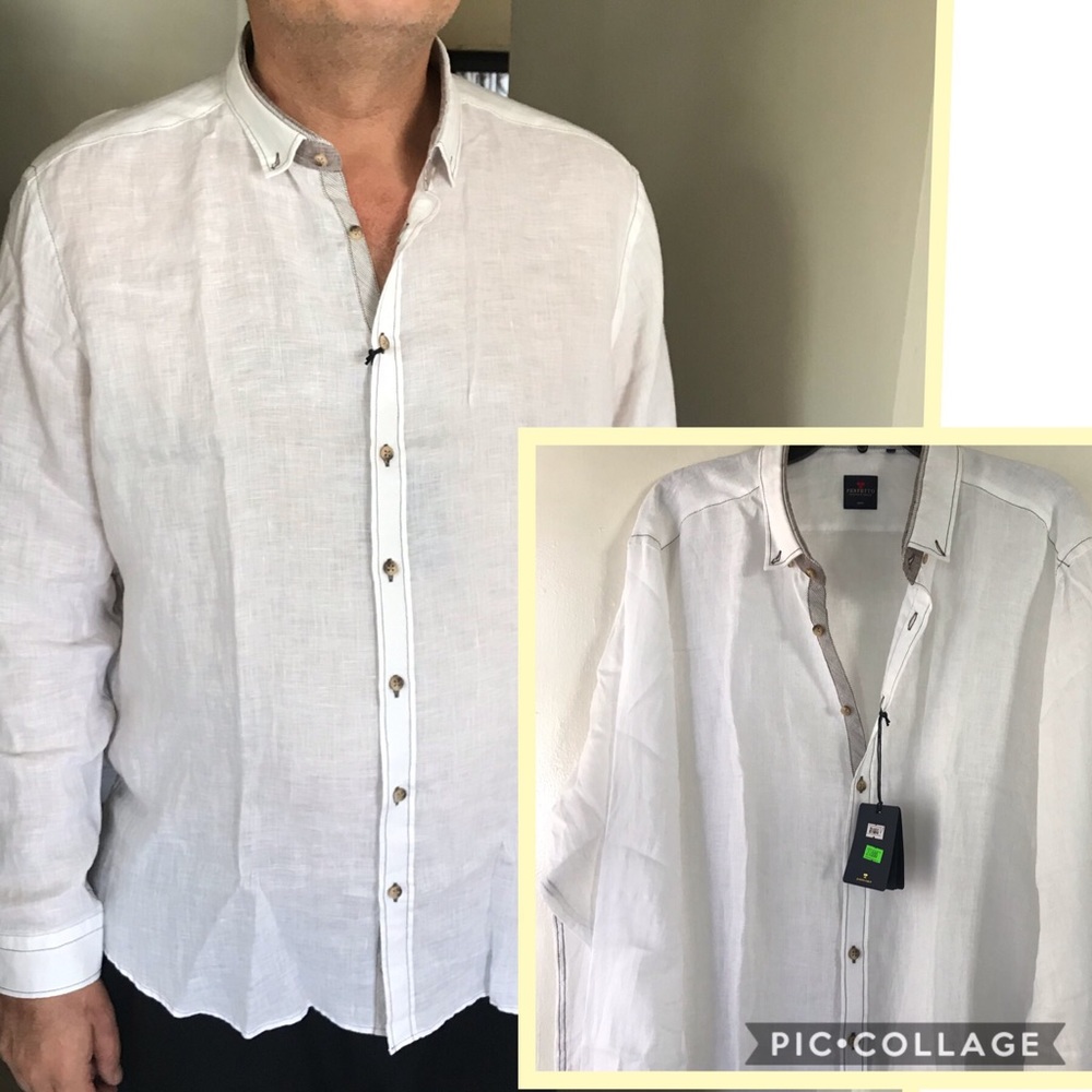 PERFETTO Limited Edition 100% Linen White Shirt - Picture 3 of 7